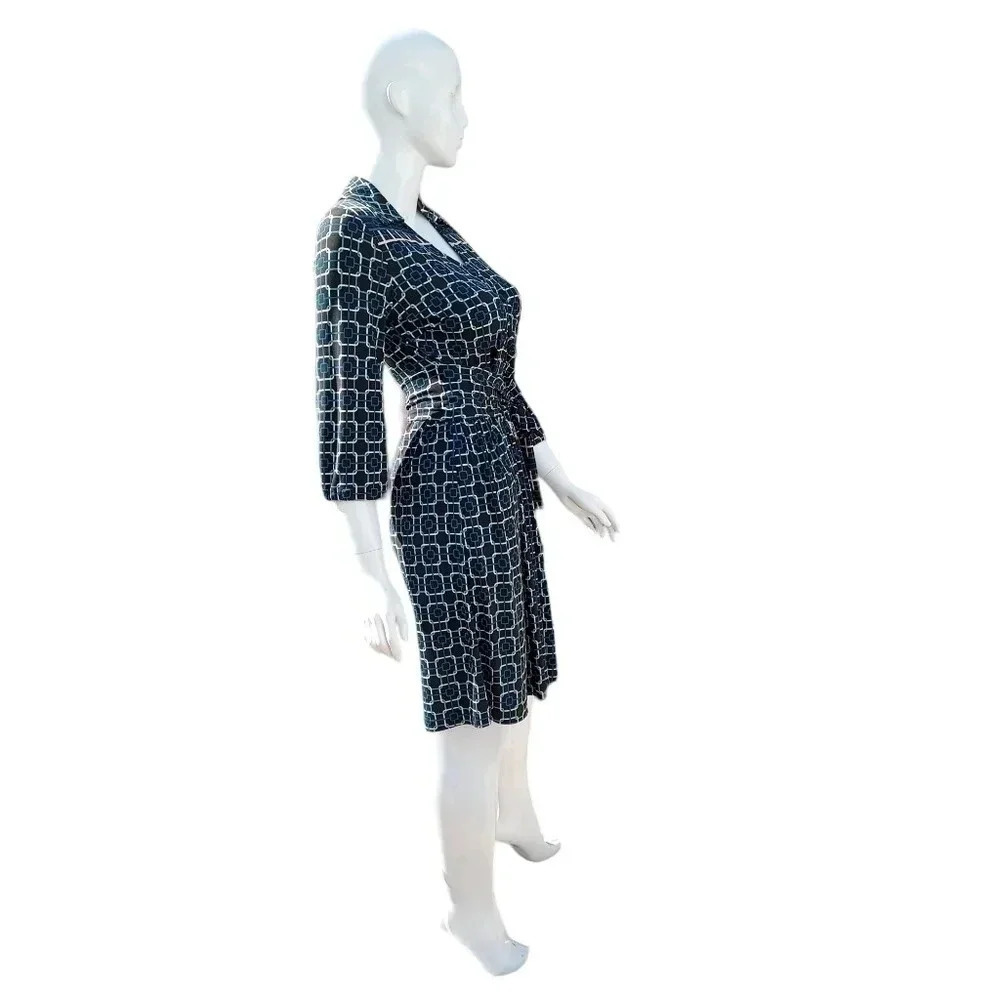 Talbots Petites Geometric Belted Dress Size 4 Blue/ Brown/ White/Turqouise - Picture 5 of 12